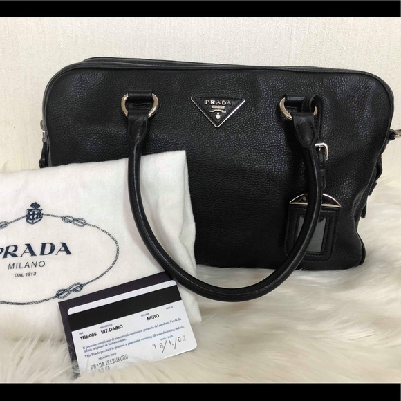 PRADA LEATHER BOSTON BAG BLACK EUC W/ INCLUSIONS ‼️FINAL‼️ - Picture 2 of 8